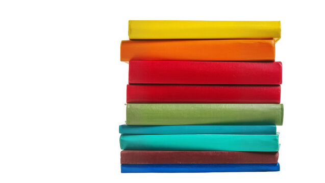 Stack of colorful books in rainbow order