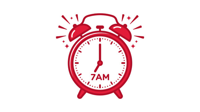 Red Alarm Clock Ringing 7 AM, Time to Wake Up
