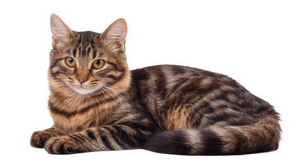 Fototapeta premium Tabby cat with brown and black stripes lying down