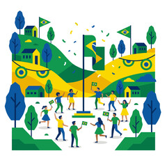 Fototapeta premium Brazilian People Celebrating National Flag Event Together