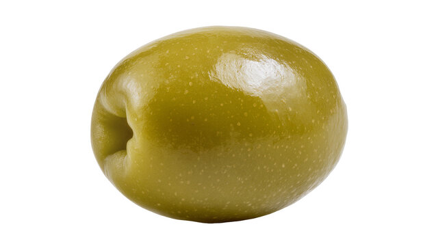 Single green olive with stem indent