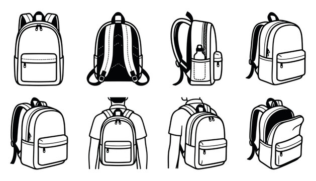Casual Backpack Collection Set, Everyday Travel and Lifestyle Bag Vector Illustration
