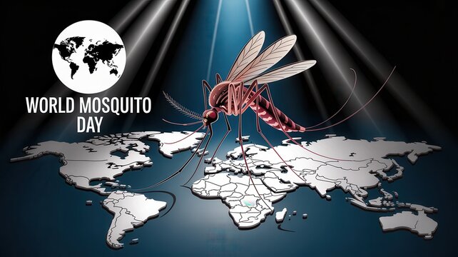 World Mosquito Day Concept with Mosquito on Global Map and Spotlight