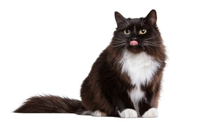 Fluffy black and white cat with tongue sticking out © Lukas