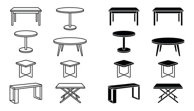Round and Rectangular Table Furniture Icons Collection
