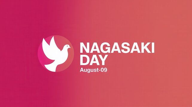 Nagasaki Day Commemoration Graphic with Dove Symbol on Pink and Red Gradient Background, August 9th