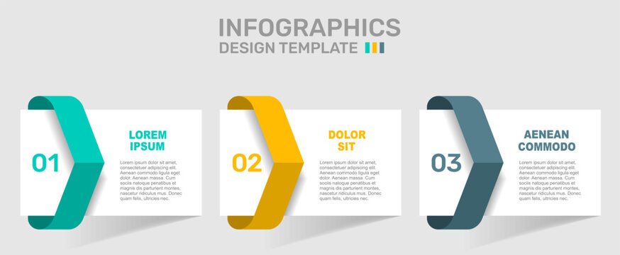 Infographic template with three options, icons, and text for comparing features, services, business choices. Vector illustration.