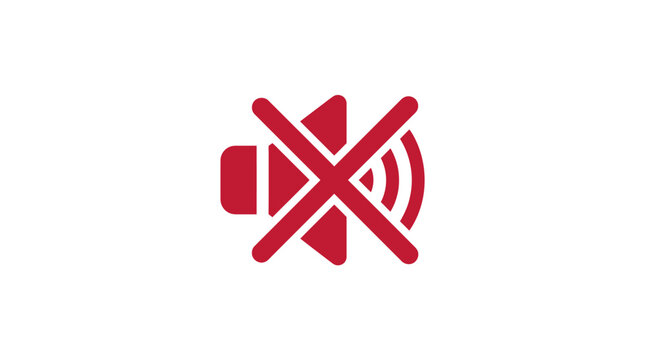 Muted Speaker Icon Red Symbol, Silence Notification, Audio Off, No Sound Sign