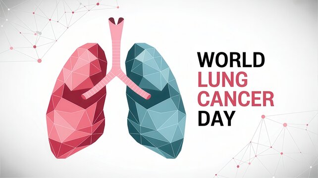 World Lung Cancer Day with geometric human lungs and bronchi, medical awareness