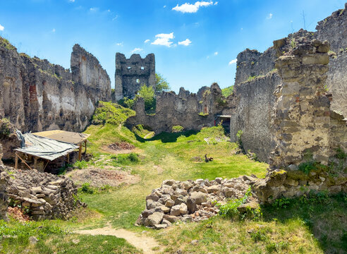 Ruin of Cabrad castle with green forest in region Hont - Slovakia at summer day