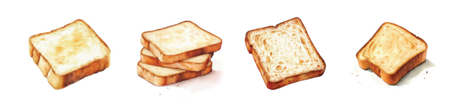 A collection of minimal yet artistic elements for creative designs. hand-drawn paint, A beautiful painting of sandwich bread slices, EPS format, isolated on a white background, watercolor style