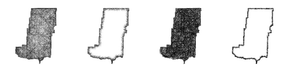 Fototapeta premium Monochrome sketch Phillips County (Montana) outline map design set