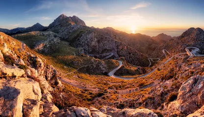 Sunset in spanish mountain panorma with road in Sierra de Tramontana Coll dels Reis, island of Mallorca © TTstudio