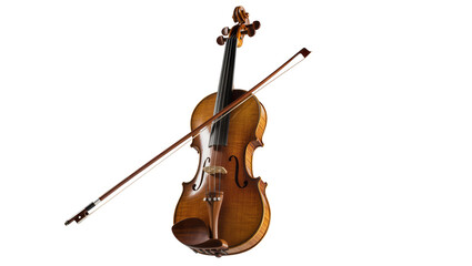 Wooden violin with bow on white © Emma