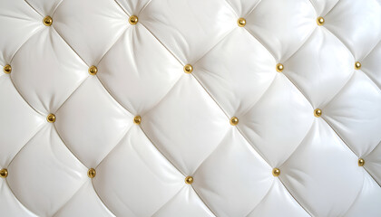 Fototapeta premium Elegant White Tufted Upholstery with Gold Studs Close-up Texture.