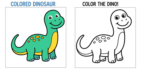 Brachiosaurus coloring page and colored illustration set © Md Abujafor