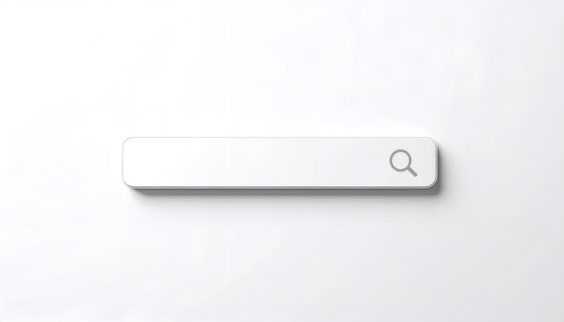 Clean White Search Bar with Magnifying Glass Icon on White Background.