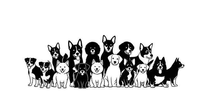 Happy Domestic Dog Breeds Bundle Featuring Diverse Breeds Like Corgi Husky Poodle And Lab Puppies
