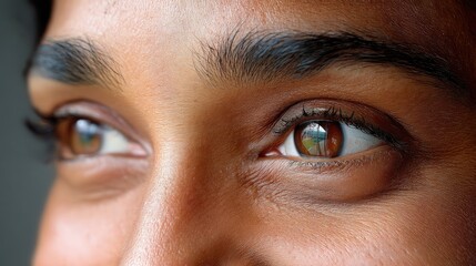 Fototapeta premium Portrait of a person with tired eyes who has just finished a long day of work in natural light, showing a moment of subtle emotion and real-life context
