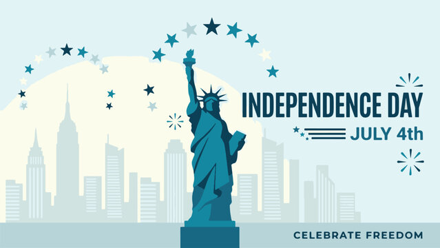 Independence Day July 4th celebration with Statue of Liberty and festive fireworks