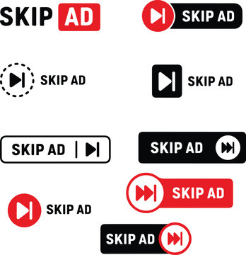 Skip Ad Button Collection for Video Player Interface, Streaming Apps and Digital Media Controls