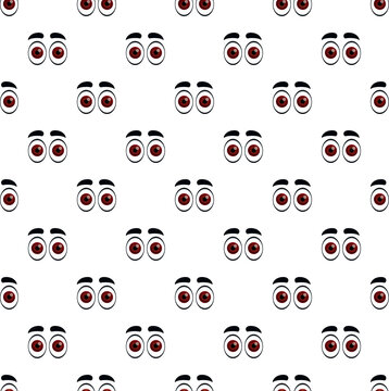Cartoon eyes with brown iris and eyebrows creating a seamless background pattern
