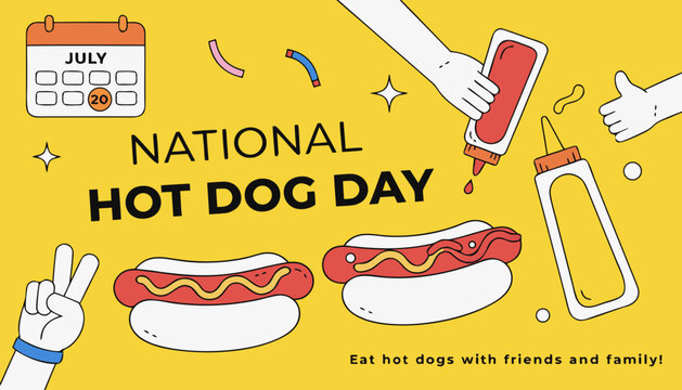 National Hot Dog Day, hot dog icons, food illustration, condiment vector, summer food