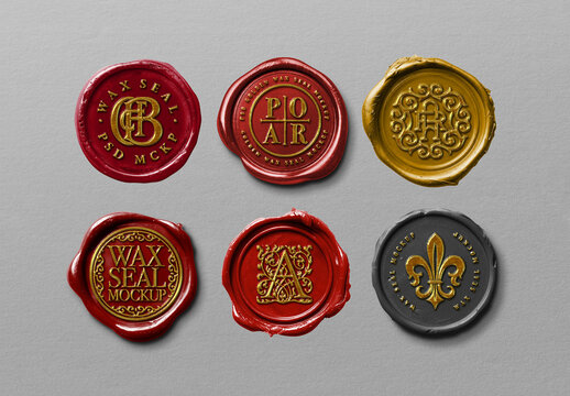Wax Seal Mockup Set - Gold Foil (6 Isolated Stamps)