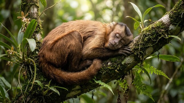 a monkey sleep at branch at forest, made by Ai