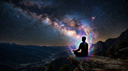 Fototapeta premium man in the night yoga in the mountains