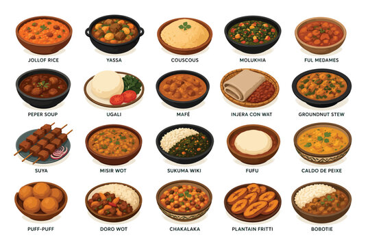 Vsai african food culinary heritage with traditional dishes collection