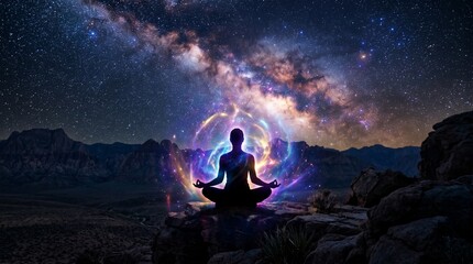 Obraz premium man in the night yoga in the mountains