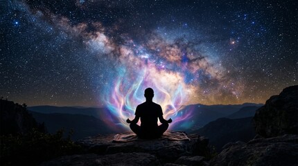 Fototapeta premium man in the night yoga in the mountains