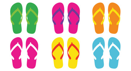 Fototapeta premium Colorful Summer Flip Flop Sandals Collection in Vibrant Flat Design Illustration