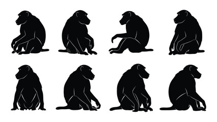 Set of monkey silhouettes in different poses © Iftekhar