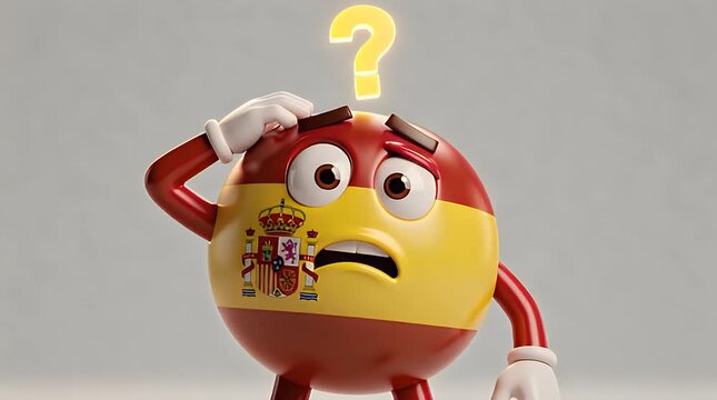 Spain Ball Shaking Head in Questioning Mood in Plain Background
