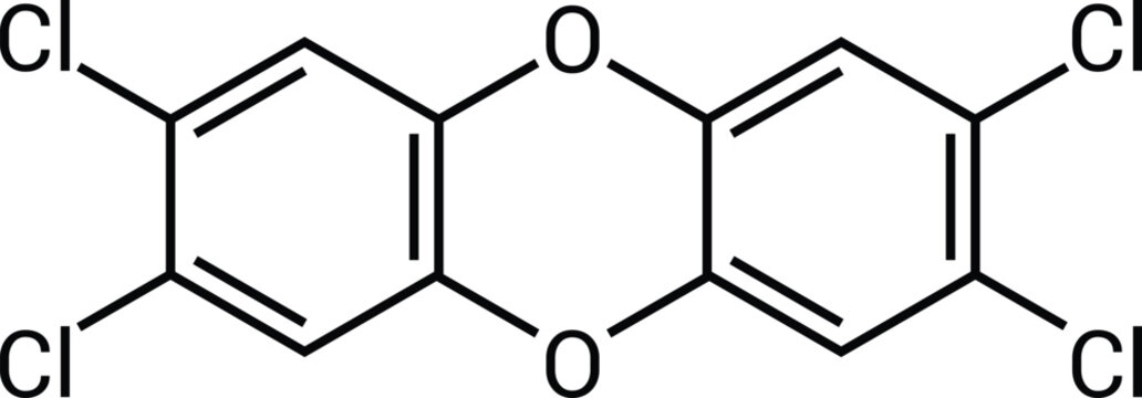 Tetrachlorodibenzo-p-Dioxin Chemical Structure Toxic Organic Compound Diagram
