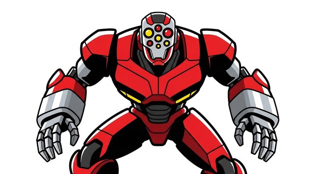 Powerful red armored robot mech vector character