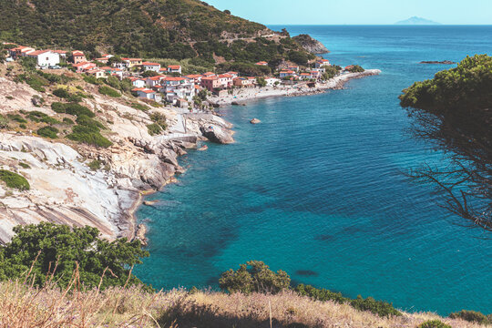 High angle view of Montecristo from Capoliveri (Elba island, Tuscany, Italy)
