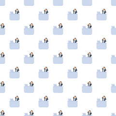 Fototapeta premium Stressed businessman sitting at a desk with a laptop displaying a seamless pattern