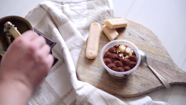 Video of dessert tiramisu at home, Italian deser, flatley