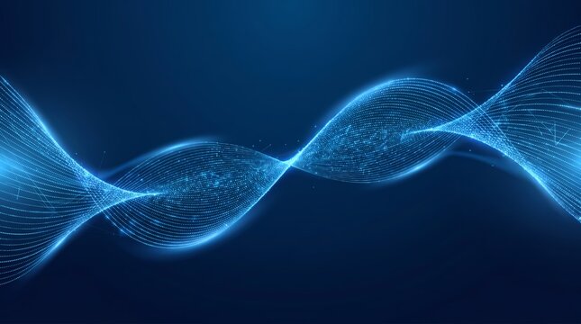 Glowing Blue DNA Helix Wave with Digital Light Particles and Flowing Energy on Dark Background