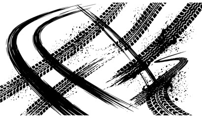 Tire Tread Marks and Wheel Tracks Vector Grunge Set for Racing Drift and Off Road Design © Tanverislam