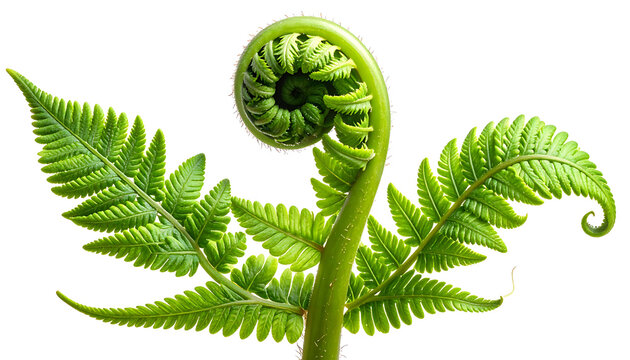 Close Up Detailed Image Of A Green Fern Fiddlehead Unfurling New Growth In Nature