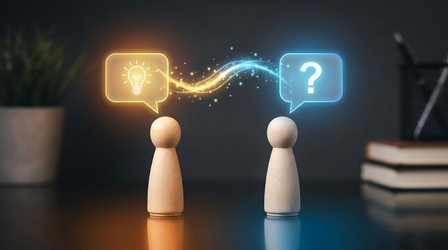 Business problem solving concept illustrating collaborative idea exchange and strategic communication for modern innovation and development initiatives.