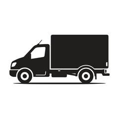 Fototapeta premium Side view delivery box truck silhouette icon with delivery transport shipping