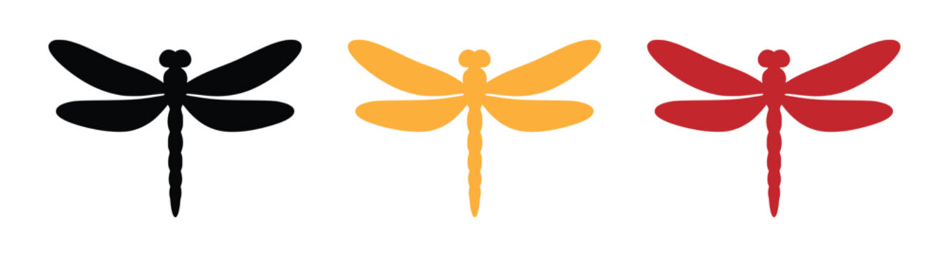 Dragonfly silhouette vector icon set for nature and logo design