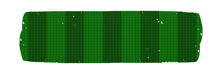Soccer field green grunge banner isolated on transparent background. Vector abstract football pitch brush stroke shape with stripes, pop art halftone dots and distressed texture. Soccer background © zmiter