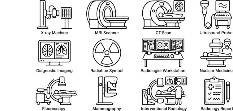 Medical diagnostic imaging equipment and radiology symbols set