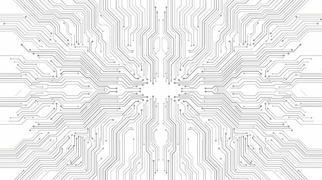 White Circuit Network Background. Abstract PCB Technology Pattern. Digital Connection Infrastructure Design. Minimal Futuristic Illustration